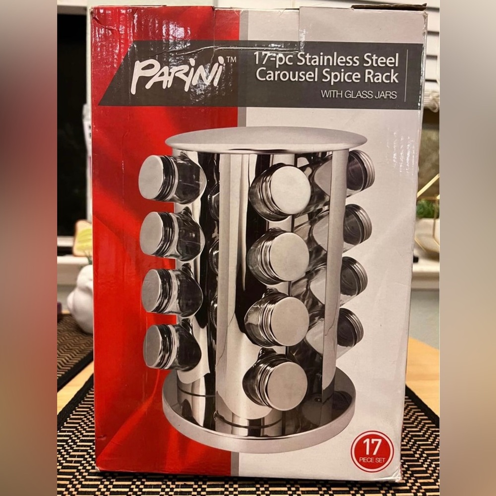 Parini 17 Pc. Stainless Steel Carousel Spice Rack  w/ Jars